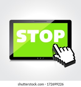 Stop word display on High-quality tablet screen.