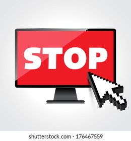 Stop word display on High-quality computer display, monitor screen.