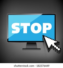 Stop word display on High-quality computer display, monitor screen.