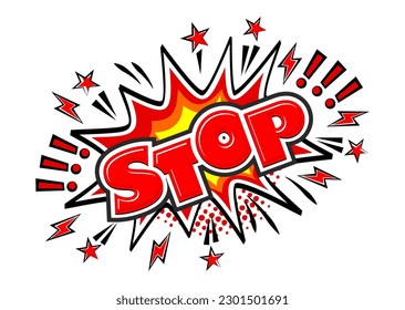 Stop word sketch explosion. Template comics speech bubble in Pop art style on transparent background