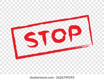 stop word stamp in red square frame on transparency background