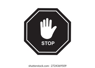 Icono de la autoridad del trabajo de la parada, icono de la mano de la parada sobre el polígono rojo