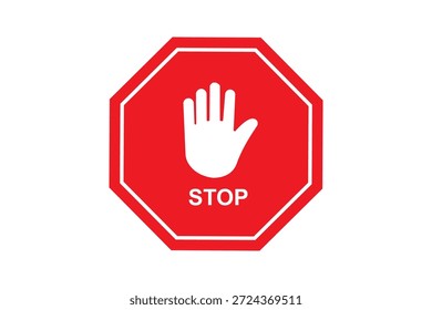 Icono de la autoridad del trabajo de la parada, icono de la mano de la parada sobre el polígono rojo