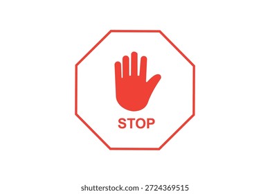 Icono de la autoridad del trabajo de la parada, icono de la mano de la parada sobre el polígono rojo