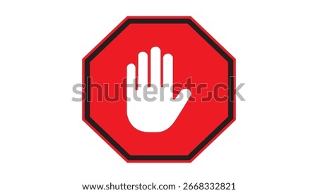 Stop work authority icon, stop hand icon over red polygon white background
