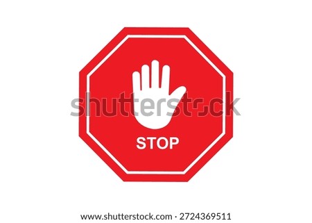stop work authority icon, stop hand icon over red polygon