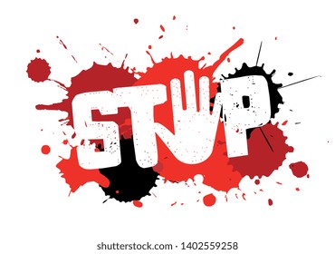 Stop written in red and black splashes