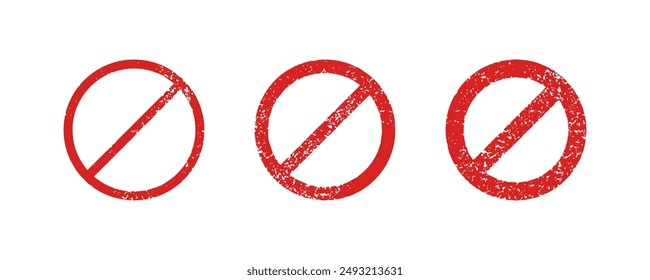 Stop, wrong, prohibit, deny grunge red sign circle icons set isolated on white background vector illustration