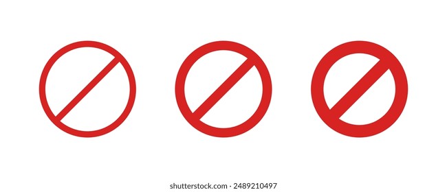 Stop, wrong, prohibit, deny red sign circle icons set isolated on white background vector illustration