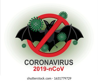 Stop Wuhan coronavirus 2019-nCoV concept. Dangerous chinese nCoV coronavirus. Bat vector Disease carrier coronavirus outbreak or 2019-ncov with coronavirus cell