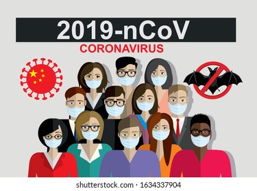 Stop Wuhan coronavirus 2019-nCoV concept. Dangerous chinese nCoV coronavirus, Chinese virus.Bat vector Disease carrier coronavirus outbreak or 2019-ncov with coronavirus cell