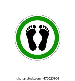 STOP!  Yes bare foot. Welcome. Vector. The icon with a green contour on a white background. 
