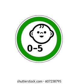 STOP! Yes for children under 5 years. VECTOR. The icon with a green contour on a white background. For any use. Warns.