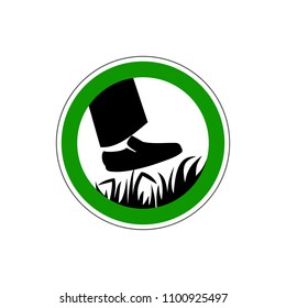 STOP! Yes! You can walk on the grass. VECTOR. The icon with a green contour on a white background. For any use. Illustration.