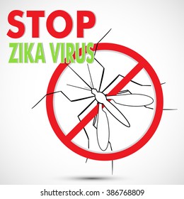 Stop Zika Virus, Aedes Aegypti mosquito with Warning, Prohibited sign. Stop symbol. Ideal for educational, informational, institutional, and related health advisory. Isolated editable Clip Art