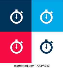 Stopclock four color material and minimal icon logo set in red and blue