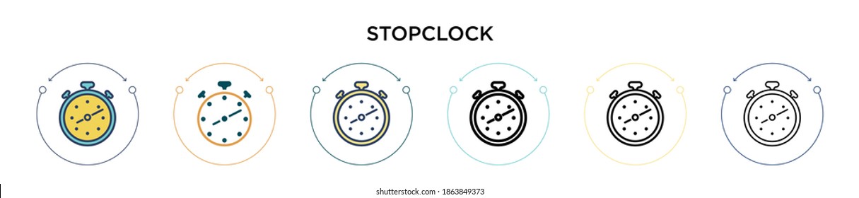 Stopclock icon in filled, thin line, outline and stroke style. Vector illustration of two colored and black stopclock vector icons designs can be used for mobile, ui, web