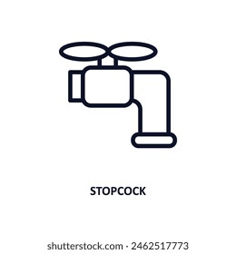 Stopphahn-Symbol. Dünnzeiliges Absperrhahn-Symbol aus der Kollektion Konstruktion. Umriss-Vektorgrafik isoliert auf weißem Hintergrund. Editierbares Absperrhahn-Symbol kann Web und mobil verwendet werden
