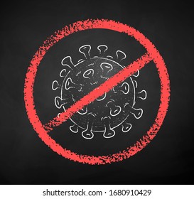 Stop-Coronavirus vector chalk drawn sign illustration isolated on black chalkboard background.