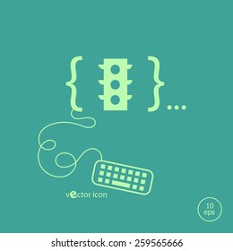 Stoplight and flat design elements. Design concept icons for application development, web page coding and programming, web design, creative process, social media, seo.