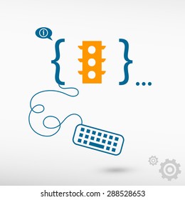 Stoplight and flat design elements. Design concept icons for application development, web design, creative process, social media, seo, web page coding and programming.