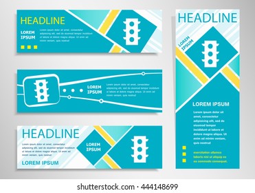 Stoplight icon on vertical and horizontal banner. Modern abstract flyer, banner design template.