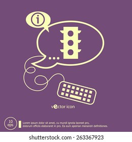 Stoplight and keyboard design elements. Line icons for application development, web page coding and programming, creative process