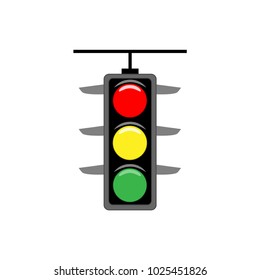 Stoplight sign. Icon traffic light on white background. Symbol regulate movement safety and warning. Electricity semaphore regulate transportation on crossroads urban road. Vector illustration.