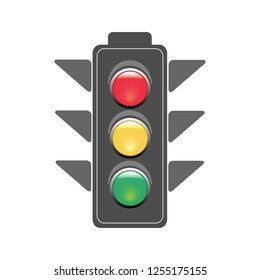 Stoplight sign. Icon traffic light on white background. Symbol regulate movement safety and warning. Electricity semaphore regulate transportation on crossroads urban road. Flat vector illustration.