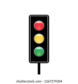Stoplight sign. Icon traffic light on white background. Symbol regulate movement safety and warning. Electricity semaphore regulate transportation on crossroads urban road. Flat vector illustration.