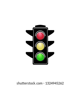 Stoplight sign. Icon traffic light on white background. Symbol regulate movement safety and warning. Electricity semaphore regulate transportation on crossroads urban road. Vector illustration