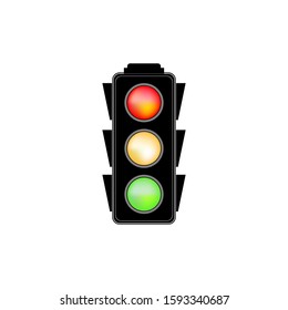 Stoplight sign. Icon traffic light on white background. Symbol regulate movement safety and warning. Electricity semaphore regulate transportation on crossroads urban road. Vector illustration