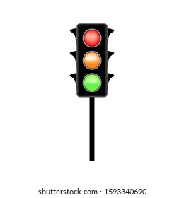 Stoplight sign. Icon traffic light on white background. Symbol regulate movement safety and warning. Electricity semaphore regulate transportation on crossroads urban road. Vector illustration