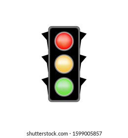 Stoplight sign. Icon traffic light on white background. Symbol regulate movement safety and warning. Electricity semaphore regulate transportation on crossroads urban road. Vector illustration