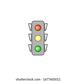 Stoplight sign. Icon traffic light on white background. Symbol regulate movement safety and warning. Electricity semaphore regulate transportation on crossroads urban road. Flat vector illustration.