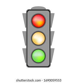 Stoplight sign. Icon traffic light on white background. Symbol regulate movement safety and warning. Electricity semaphore regulate transportation on crossroads urban road. Flat vector illustration
