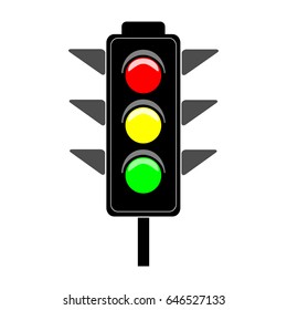 Stoplight sign. Icon traffic light on white background. Symbol regulate movement safety and warning. Electricity semaphore regulate transportation on crossroads urban road. Flat vector illustration.