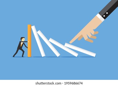 Stopping domino effect for business solution, Vector illustration in flat style