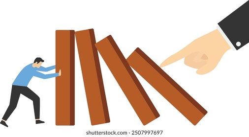 Stopping domino effect for business solution, Vector illustration in flat style

