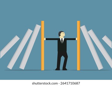 Stopping domino effect. Failure Business. stock illustration. 
