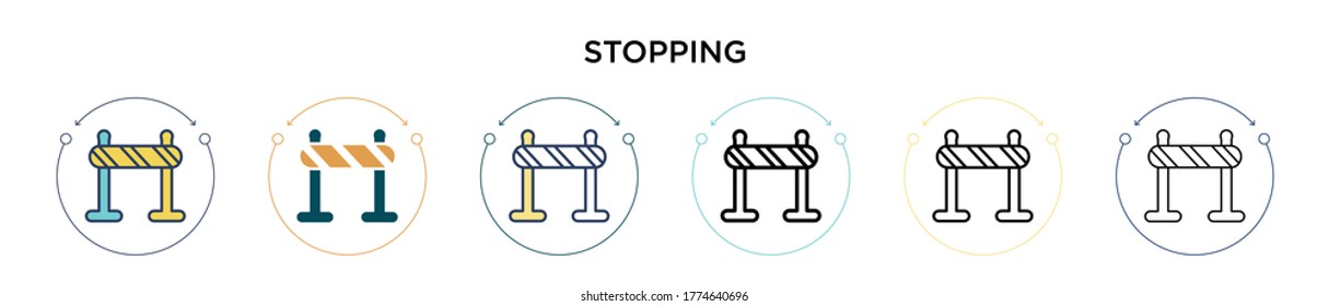 Stopping icon in filled, thin line, outline and stroke style. Vector illustration of two colored and black stopping vector icons designs can be used for mobile, ui, web