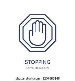 Stopping icon. Stopping linear symbol design from Construction collection. Simple outline element vector illustration on white background.