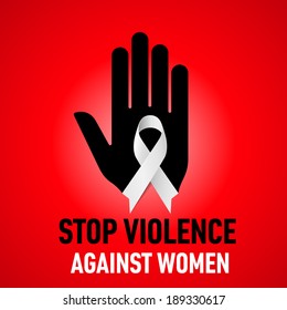 StopViolence Against Women sign.  Black hand with white ribbon on red background