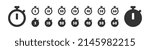 Stopwarch icon set. Clock symbol, timer sign. Countdown illustration in vector flat style.