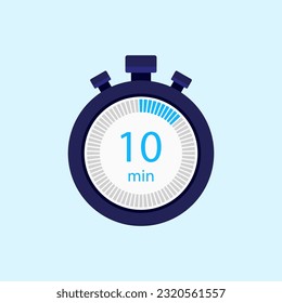 Stopwatch 10 minutes vector icon. Stopwatch icon in flat style, timer on color background. Vector illustration.