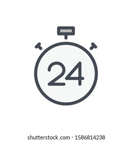 Stopwatch with 24 color line icon. Timer countdown vector outline colorful sign.