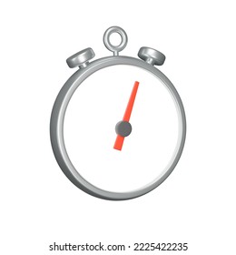 Stopwatch 3d icon. metal, red second hand. Isolated object on transparent background