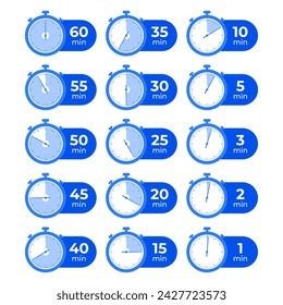 Stopwatch from 60 to 1 minute in a minimalistic style. Stopwatch illustration for banner, advertising poster.