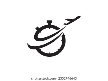 stopwatch with airplane logo design. clock traveling simple creative symbol icon vector.