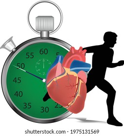 stopwatch with athletes doing sport activity